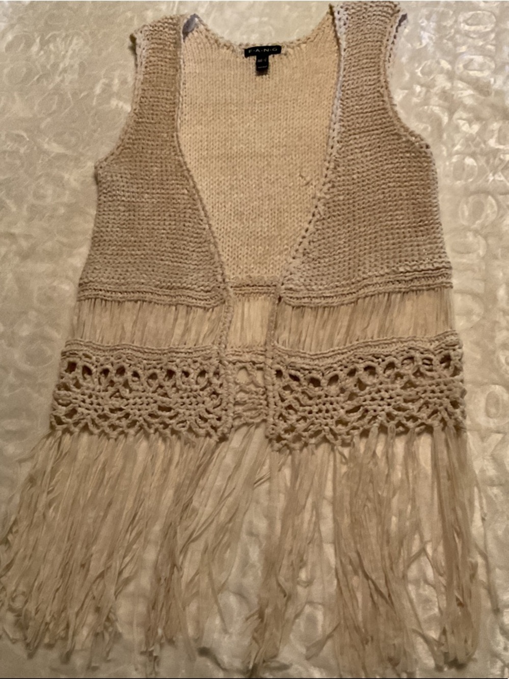FANG Cream Crochet Fringe Vest